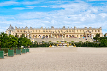 The royal Palace of Versailles near Paris in France on a sunny summer day