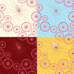 Seamless pattern made of abstract heart dandelions painted in 4 different ways.