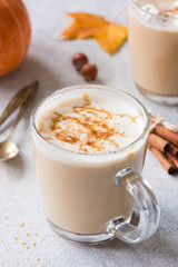 Pumpkin Spice Latte with Cinnamon. Autumn Hot Coffee Drink
