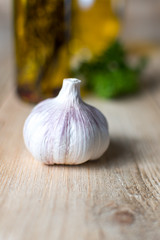 Fresh garlic on a wooden background
