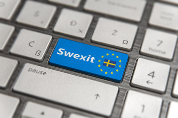 Blue key Enter Sweden Swexit with EU keyboard button on modern text communication board