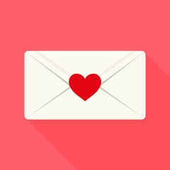 Envelope with love heart flat icon. For Saint Valentine's Day cards