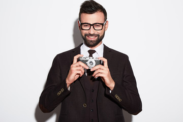 Portrait of handsome man at white background