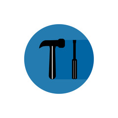 Screwdriver and hammer round icon long shadow vector