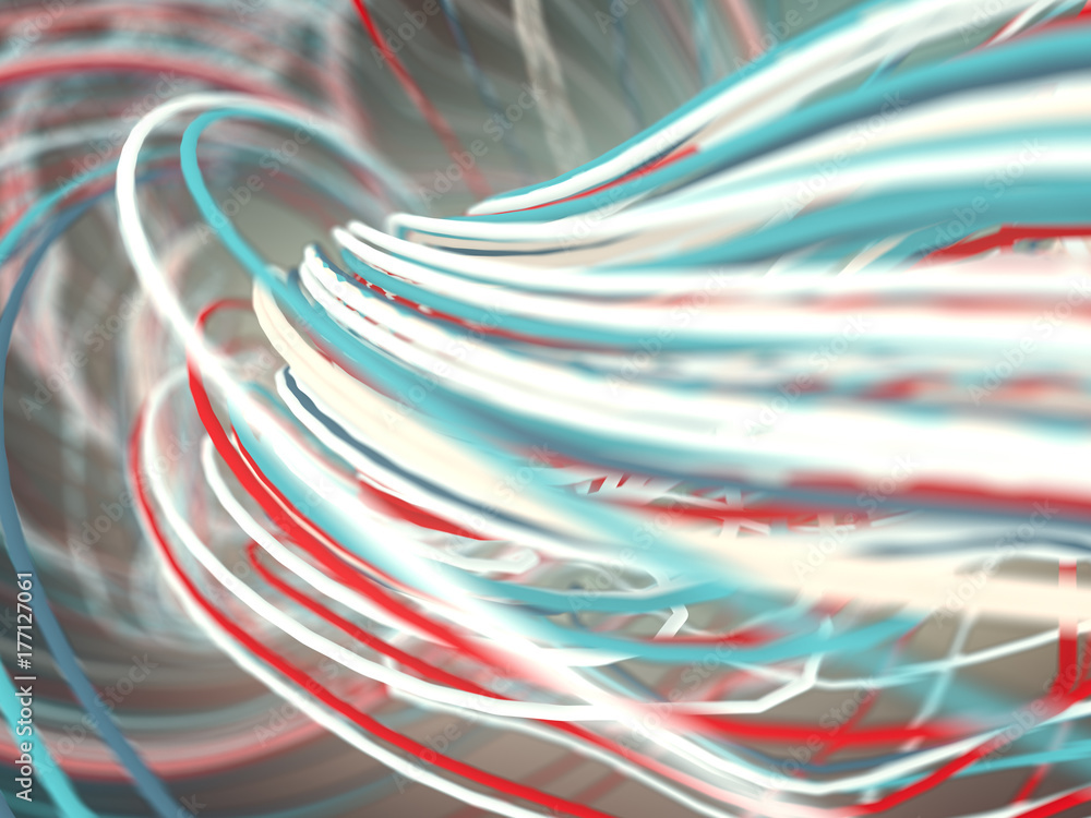 Poster Interlacing abstract colored curves. 3D rendering
