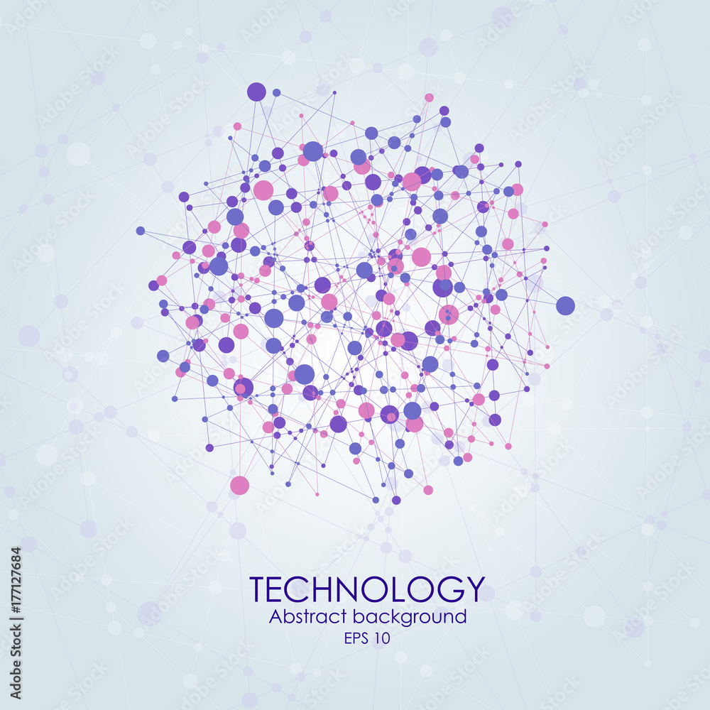 Poster molecular structure in the form of a sphere. vector illustration