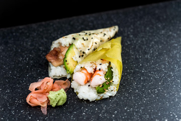 Japanese food Salmon and shrimp temaki sushi
