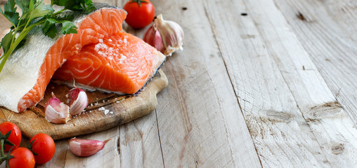 Fresh raw salmon and vegetables