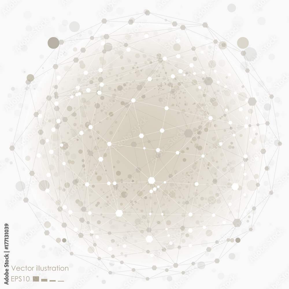 Poster molecular structure in the form of a sphere. vector illustration