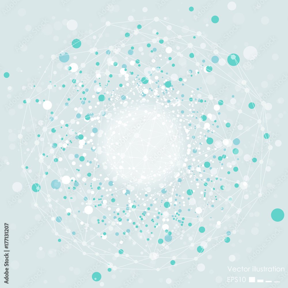 Poster molecular structure in the form of a sphere. vector illustration