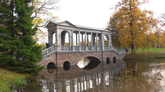 Cloudy october day at the Marble bridge. Tsarskoe Selo, Saint Petersburg