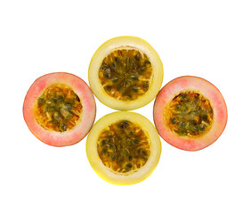Passion fruit slice isolated on white background