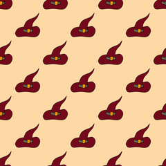 Halloween Witch Hats - Hand Drawn Doodle Seamless Pattern / Background. Vector Illustration