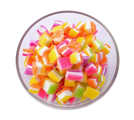 Jelly fruit in glass bowl