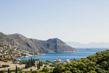 Fototapeta na wymiar Beautiful seascape on the island of Salamis, Greece, Mediterranean sea.