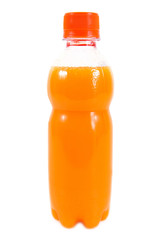 Orange juice in plastic bottle isolated on white background