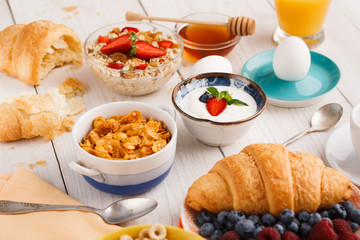 Continental breakfast menu on woden table