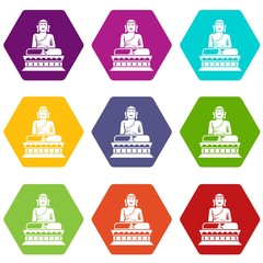 Fototapeta na wymiar Buddha statue icon set color hexahedron