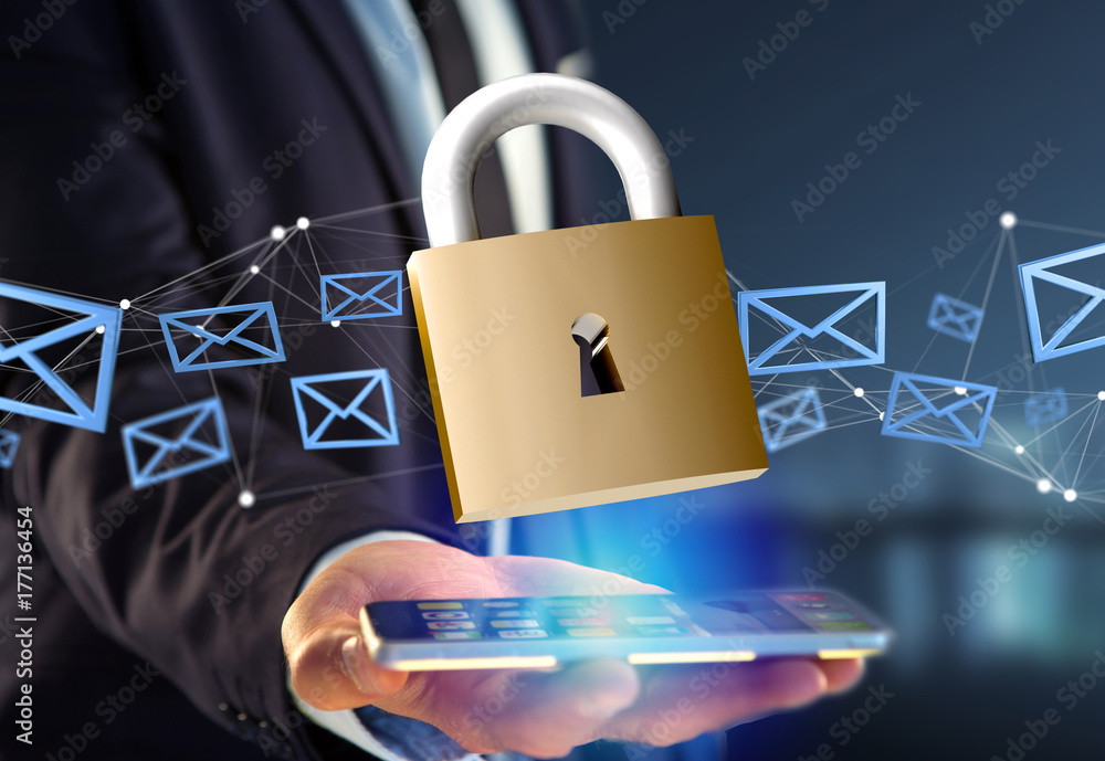 Poster padlock security connection isolated on a color background - 3d rendering