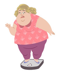 Fat lady standing on weight machine
