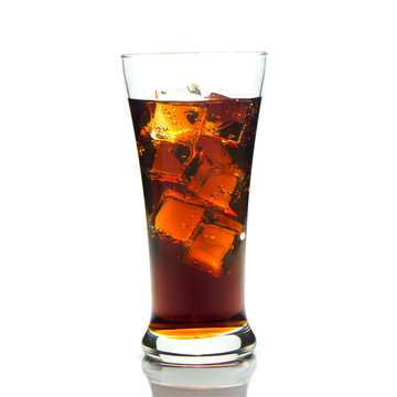A glass of cola with ice isolated on white background