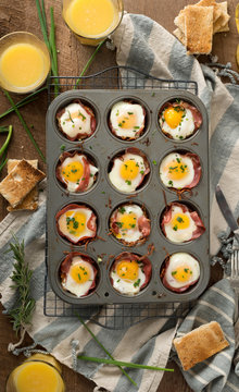 Breakfast: Baked Eggs on Coppa and Hash Browns