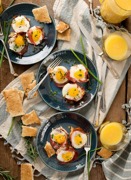 Breakfast: Baked Eggs on Coppa and Hash Browns