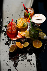 Fototapeta na wymiar Alcoholic beverage and fruit at restaurant.