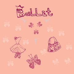 Cute little ballerina set.Doodle vector illustration. .Could use for print or banner