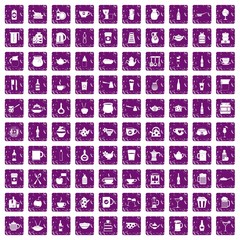 100 utensil icons set grunge purple