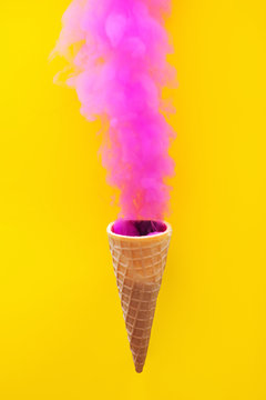 Smoke ice cream on a yellow background.