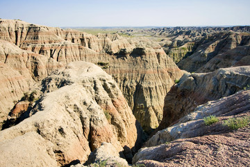 Fototapeta na wymiar South Dakota nature background. Landscape in Badlands National Park, South Dakota - the unique geological formation. Amazing wilderness nature background. Travel USA. 