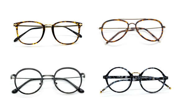 Group of modern fashionable spectacles. Perfect reflection, Glasses