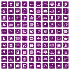 100 book icons set grunge purple