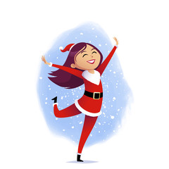 Christmas illustration of a woman wearing santa claus clothes