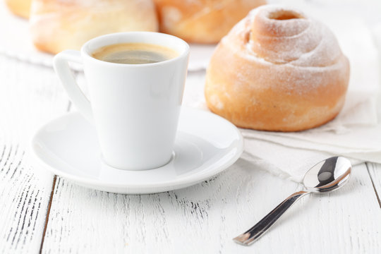 Romantic tropical breakfast Danish pastry, coffee