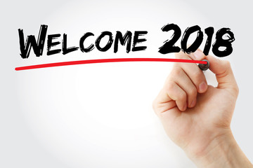 Hand writing Welcome 2018 with marker, concept background