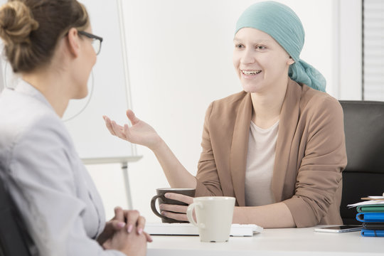 Sick woman meeting with interviewer