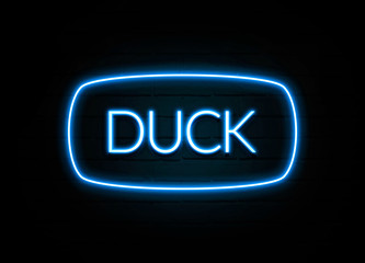 Duck  - colorful Neon Sign on brickwall