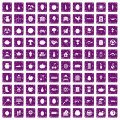 100 vitamins icons set grunge purple