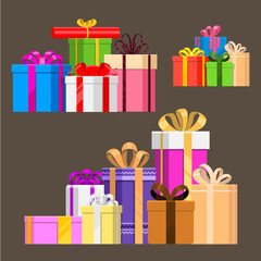 Gift boxes pack composition event greeting object birthday isolated vector illustration.