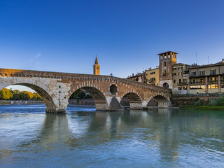 Fototapeta na wymiar Ponte Pietra on the River Adige, Verona