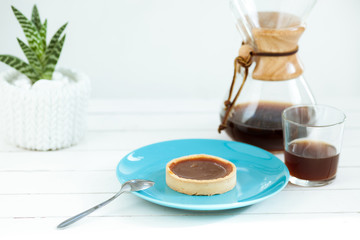 The cake on wooden table