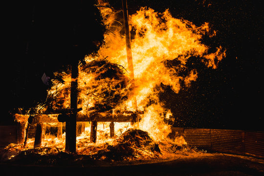 Flames emitting out of a bonfire