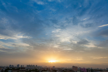 Fototapeta premium Aerial view of dramatic sunset.