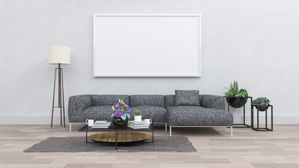mock up poster frame in interior background, 3D render, 3D illustration