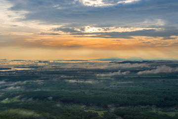 Fototapeta premium Morning sunrise and foggy of the rock whale mountain in Thailand 