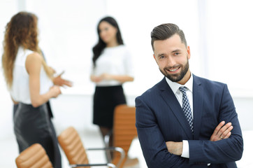 businessman on background of office.