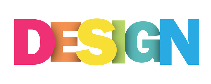 "DESIGN” overlapping vector letters icon (multicoloured) 
