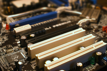Fototapeta na wymiar Close Up of PCI Slot on PC Motherboard